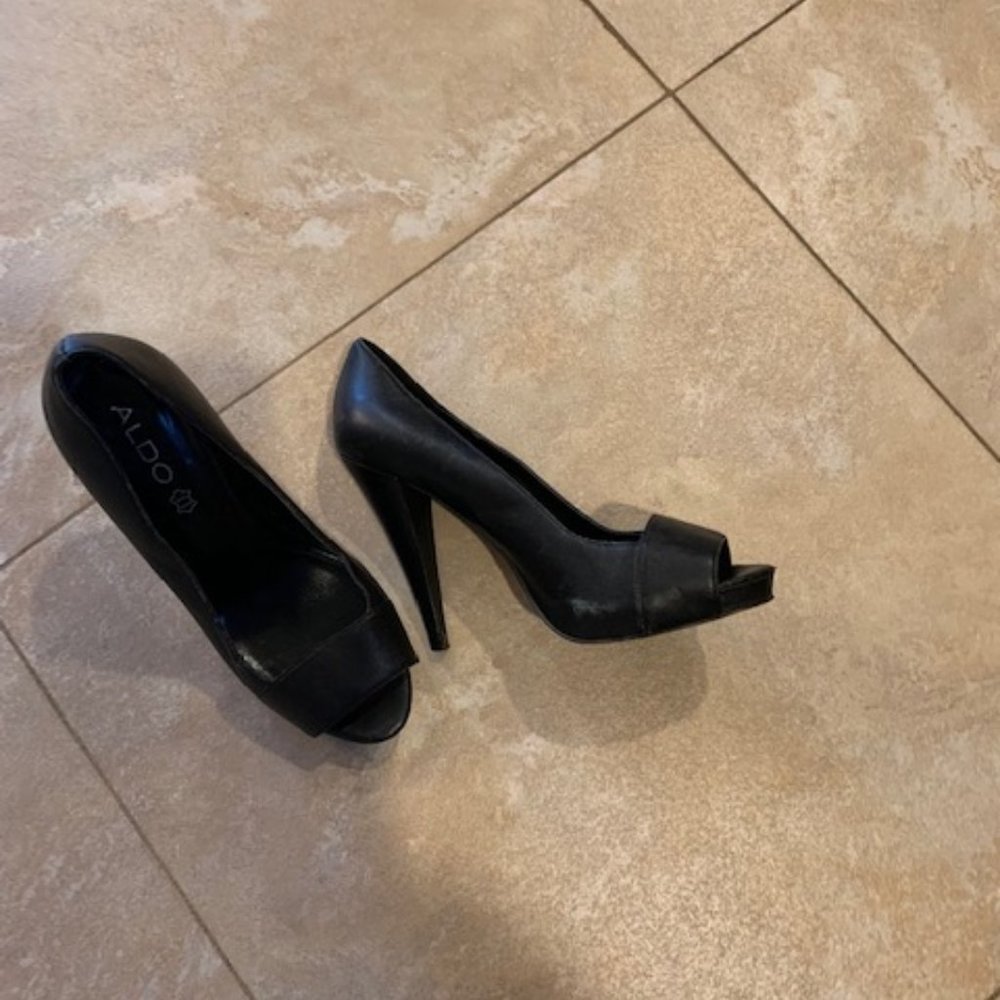 aldo black genuine leather pumps size 8.5 - Picture 2 of 4